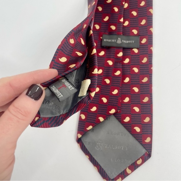 ROBERT TALBOTT Classic Power HAND SEWN ALL SILK Red / Blue/ Cream GEOMETRIC TIE. - Picture 5 of 8